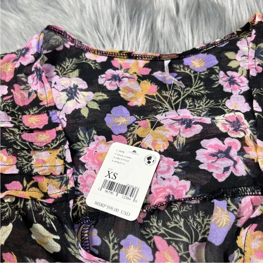 Free People Maybel Floral Blouse Tie Front Size XS